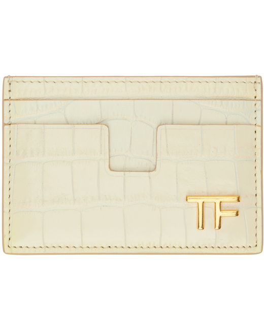 Tom Ford Off-White Shiny Stamped Croc TF Card Holder