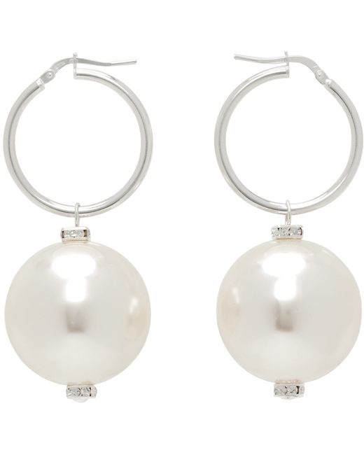 Magda Butrym Silver Mini Hoop Pearl Earrings