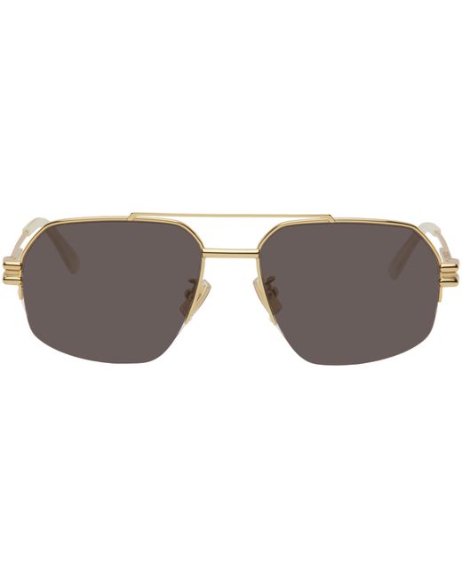 Bottega Veneta Gold Bond Metal Half-Rim Aviator Sunglasses