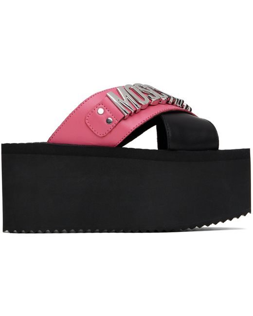 Moschino Black Logo Lettering Wedge Sandals