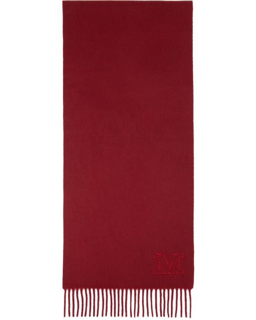 Max Mara Burgundy Cashmere Stole Embroidery Scarf