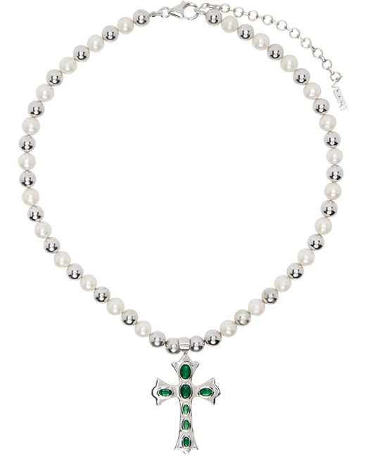 Veert White Gold The Cross Freshwater Pearl Necklace