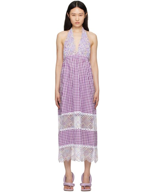 Anna Sui Purple White Gingham Maxi Dress