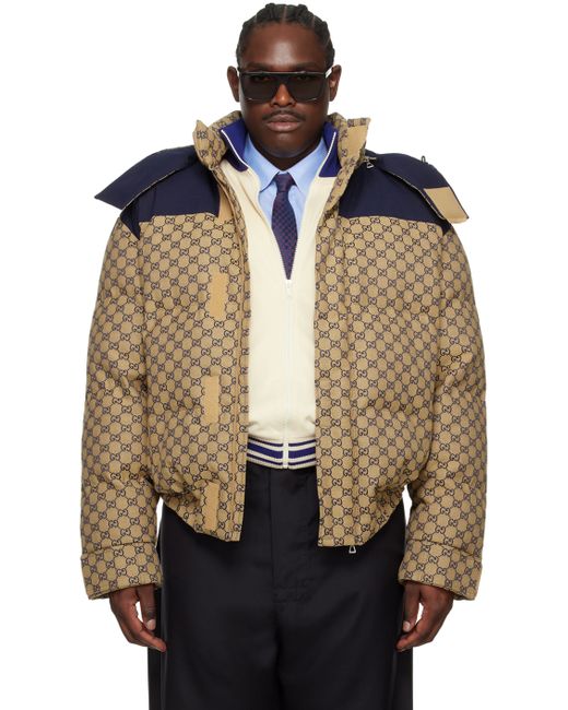 Gucci Beige Navy GG Down Jacket