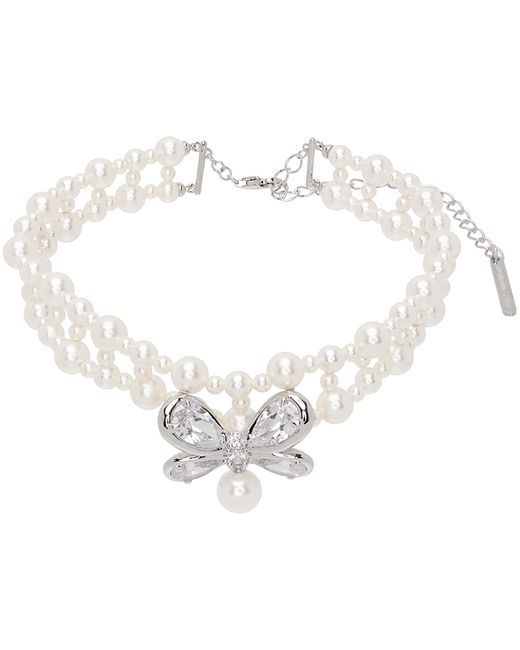 Shushu-Tong Zirconia Butterfly Flower Braided Pearl Necklace