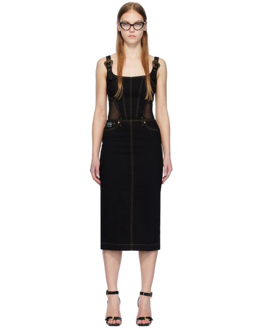 Versace Jeans Couture Baroque Buckle Denim Midi Dress