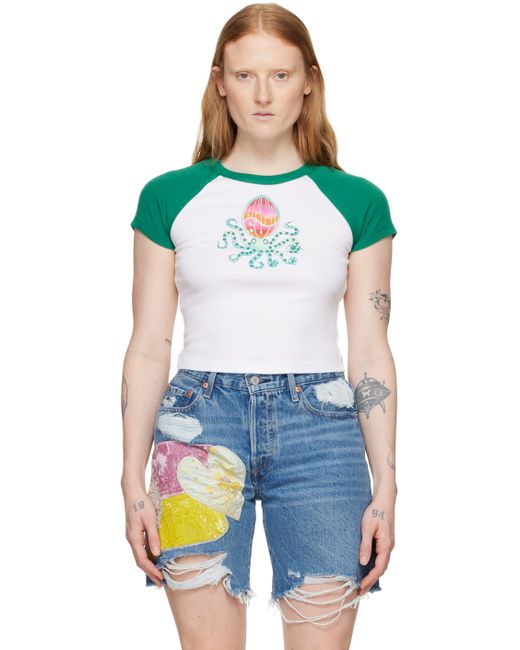 Anna Sui White Green Octopus T-Shirt