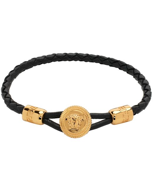 Versace Gold Medusa Biggie Braided Leather Bracelet
