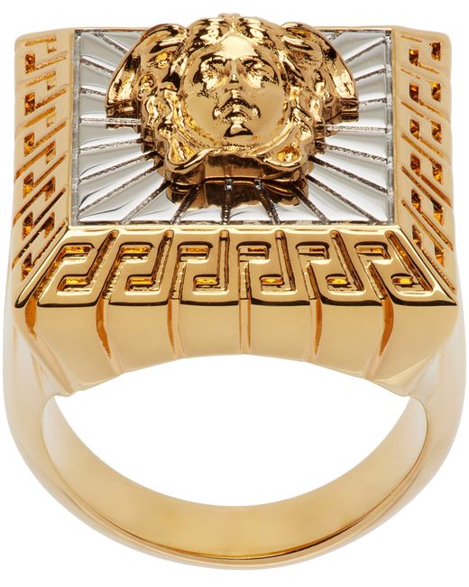 Versace Gold Silver Medusa Square Ring