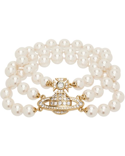 Vivienne Westwood White Graziella Three Row Pearl Bracelet