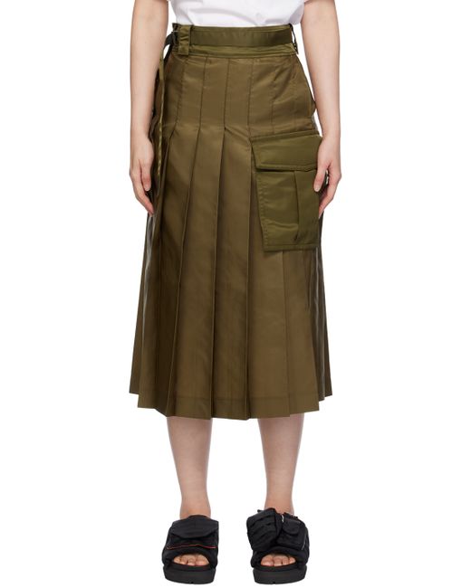 Sacai Khaki Pleated Midi Skirt