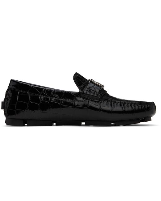 Versace Croc-Effect Leather Driver Loafers