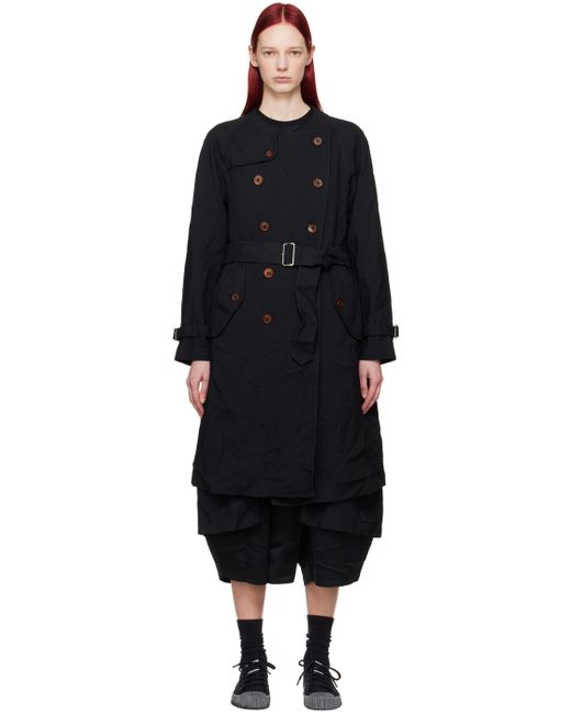 Comme Des Garcons Black Double-Breasted Trench Coat