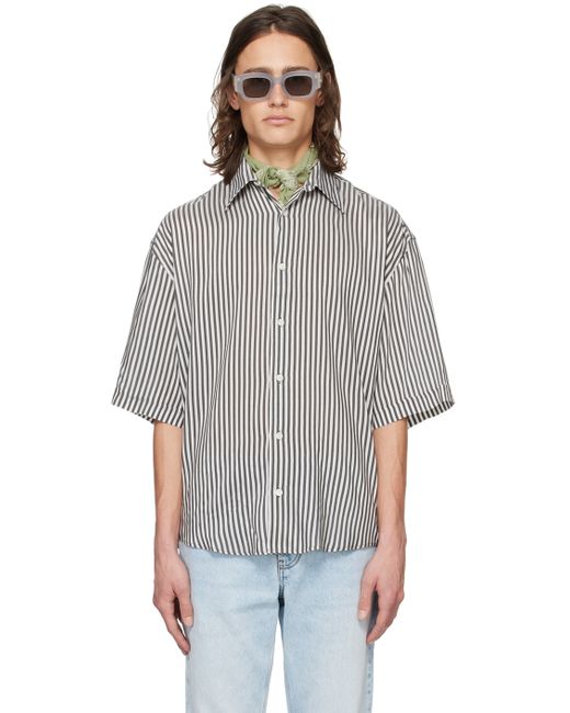 AMI Alexandre Mattiussi Gray Off-White Stripe Shirt