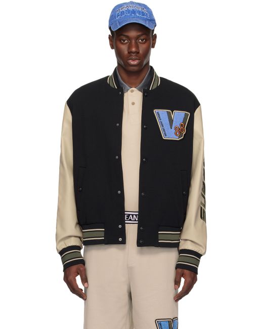 Versace Jeans Couture Black Patch Faux-Leather Bomber Jacket