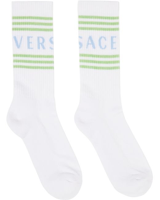 Versace White 90s Vintage Logo Socks