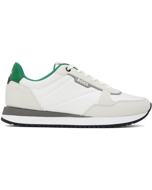 Boss White Green Paneled Sneakers