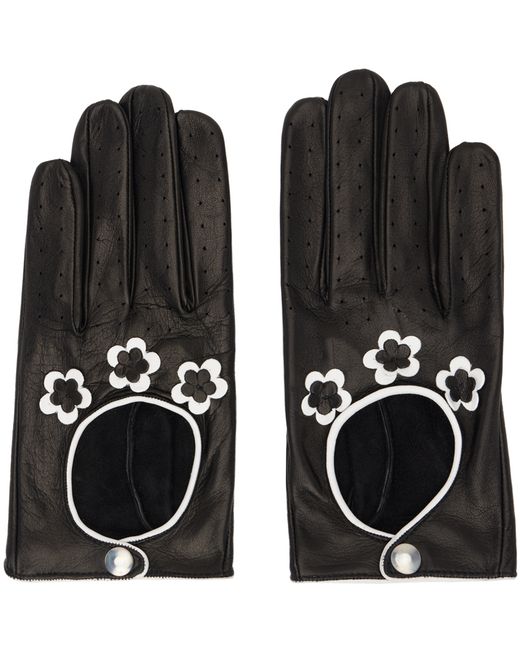 Ernest W. Baker Black Floral Leather Gloves
