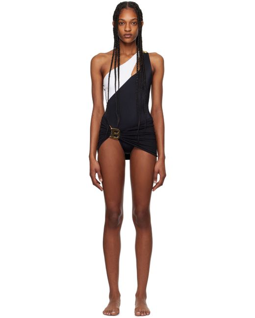 Balmain Black Asymmetric One-Piece Swimsuit