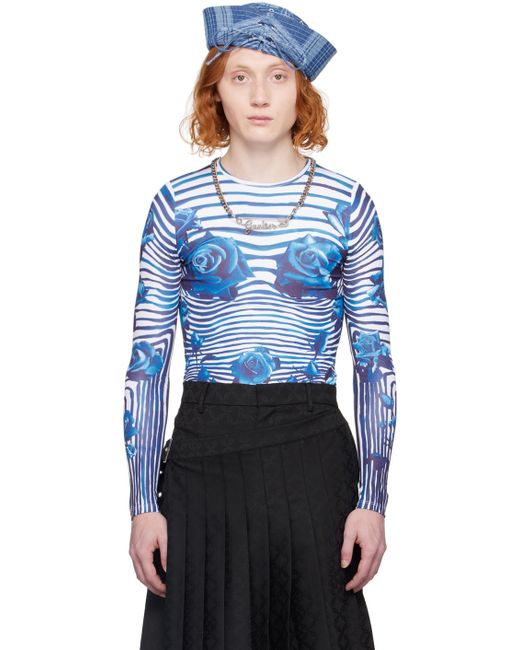 Jean Paul Gaultier White Navy Floral Long Sleeve T-Shirt