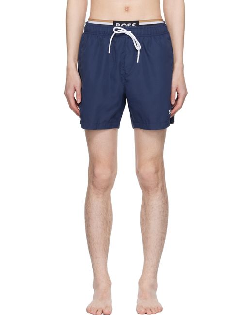 Boss Navy Printed Swim Shorts