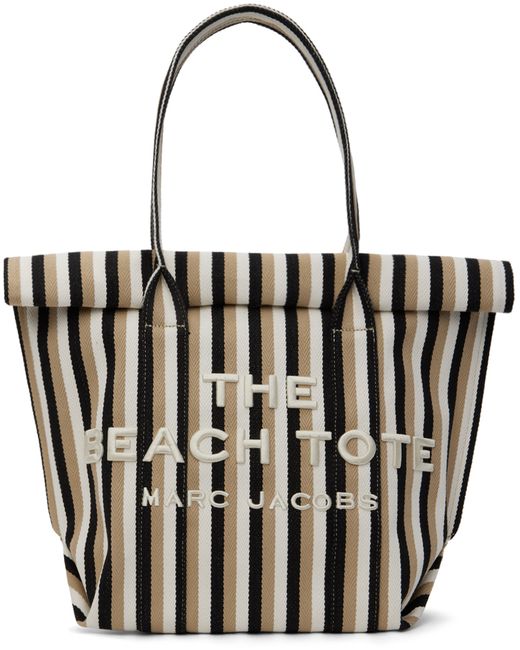 Marc Jacobs Taupe Black The Striped Jacquard Beach Tote