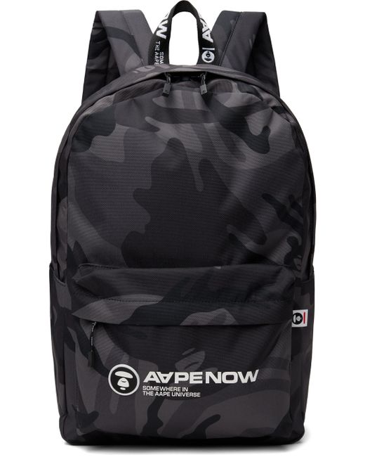 AAPE by A Bathing Ape Black Moonface Patch Camo Backpack