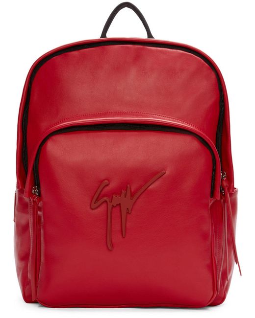 Giuseppe Zanotti Design Red Leather Logo Backpack