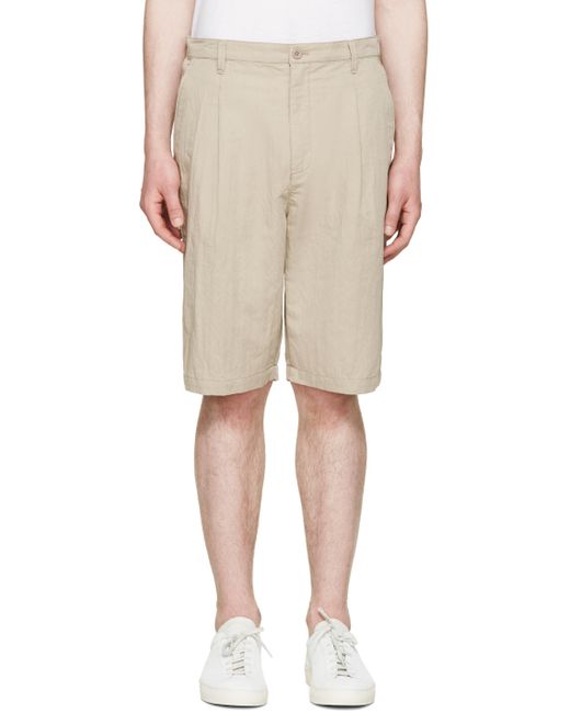Helmut Lang Beige Pleated Trouser Shorts