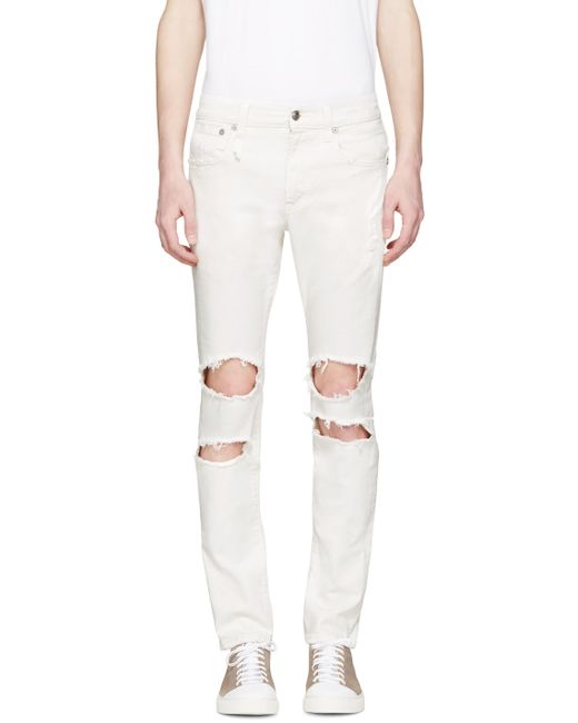 R13 White Distressed Skate Jeans