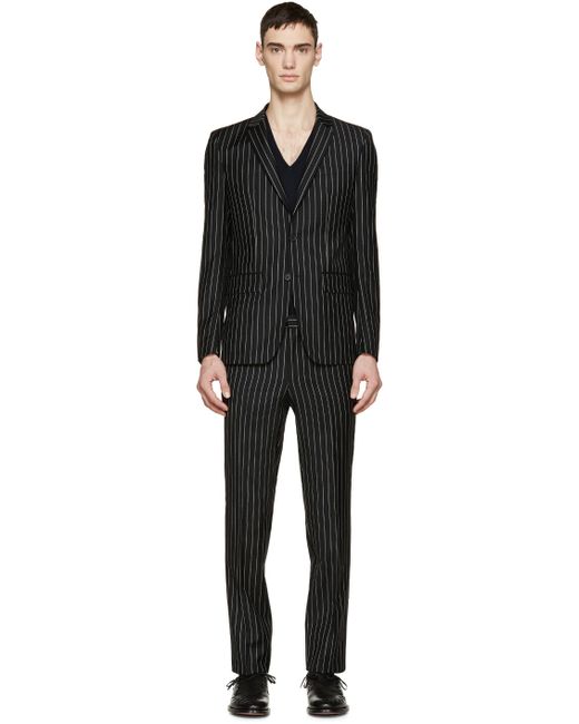 Givenchy Black and White Wool Pinstriped Suit