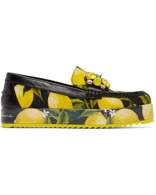 Dolce & Gabbana Dolce and Gabbana Black and Yellow Embellished Lemons Loafers