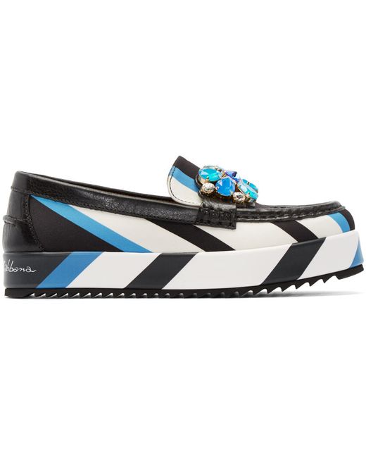 Dolce & Gabbana Dolce and Gabbana Tricolor Embellished and Striped Loafers