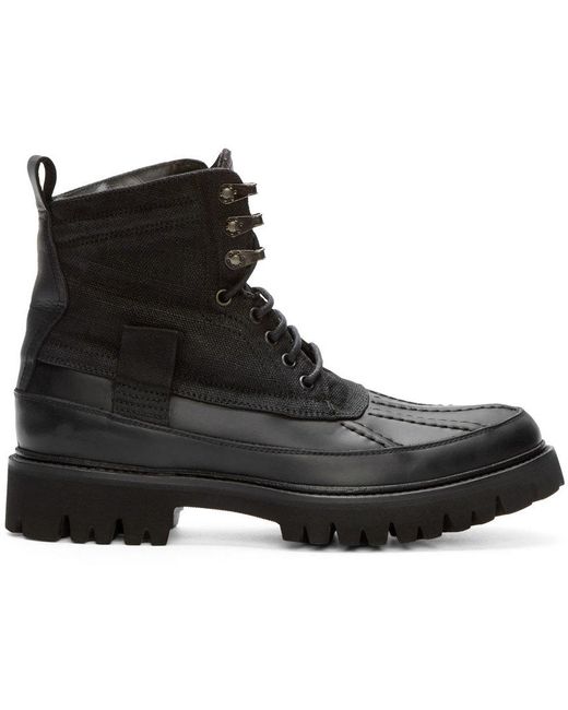 Rag & Bone Black Leather and Canvas Spencer Boots