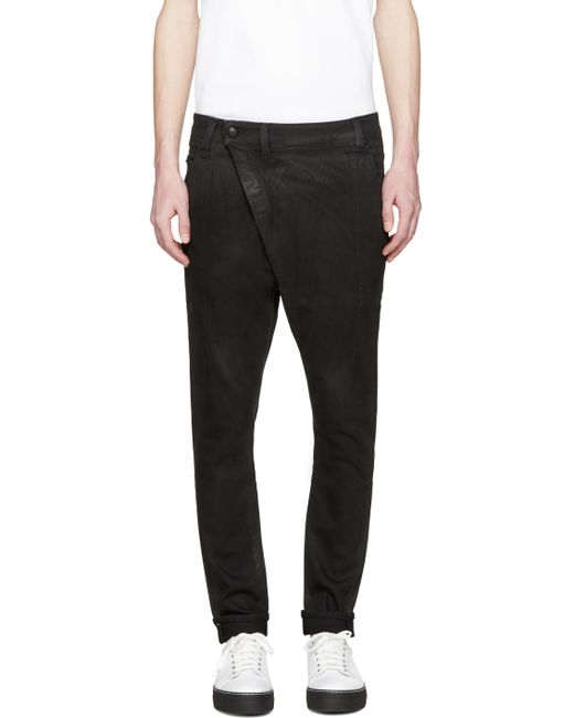 R13 Black Coated X-Over Jeans