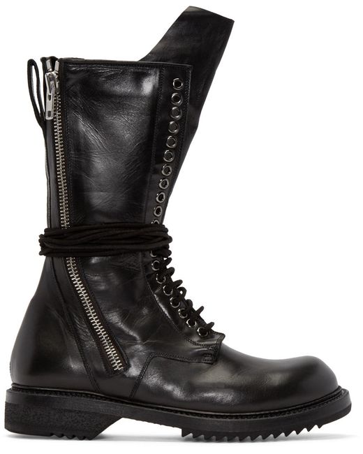 Rick Owens Leather Lace-Up Army Boots