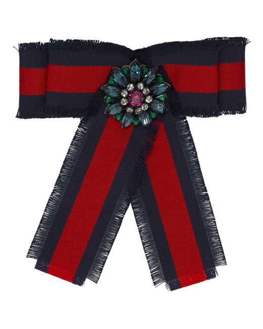Gucci Navy and Red Striped Ribbon Brooch
