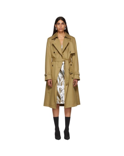 Paco Rabanne Tan Double-Breasted Trench Coat