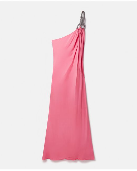 Stella McCartney Falabella Crystal Chain Double Satin One-Shoulder Gown