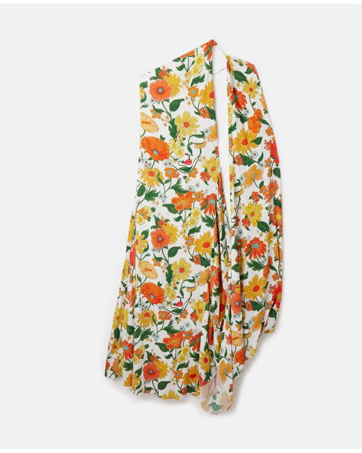 Stella McCartney Lady Garden Print One-Shoulder Cape Gown