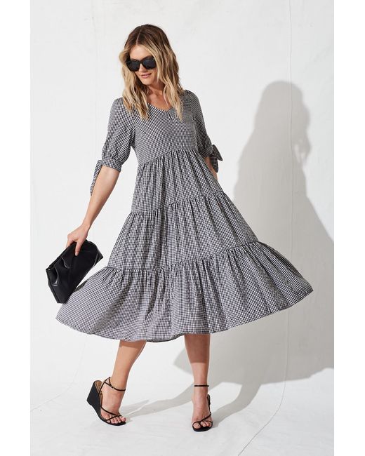 St.Frock Odewick Midi Dress With And White Gingham Half sleeve by