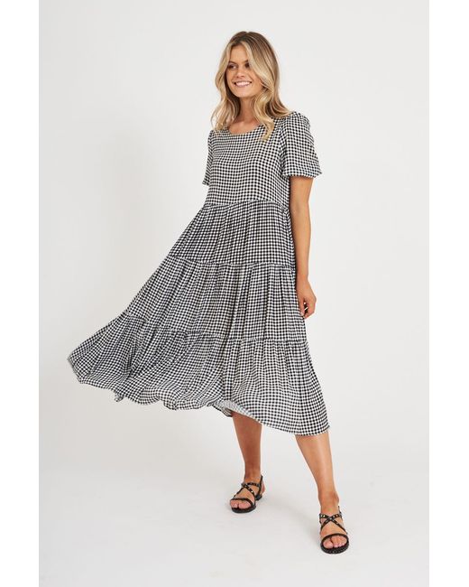 St.Frock Nevi Tiered Midi Dress Short sleeve And White Gingham by