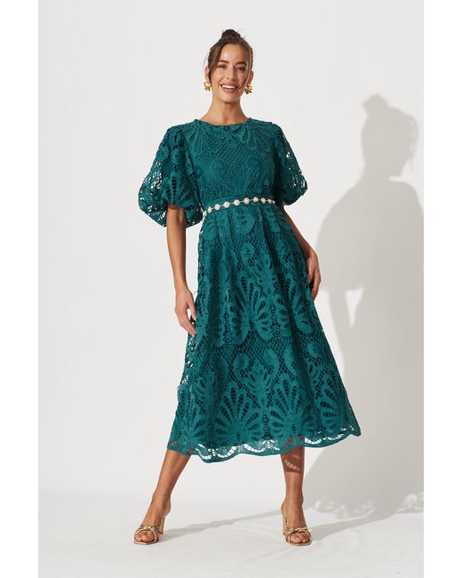 St.Frock Party Tillie Lace Maxi Dress Short sleeve Emerald by