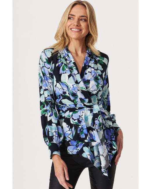 St.Frock Party Wanda Wrap Top Full length sleeve Black With Multi Floral Print by
