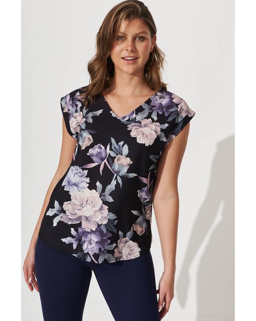 St.Frock Jina Top Cap sleeve With Purple Floral by