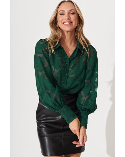 St.Frock Party Vanessa Shirt Full length sleeve Emerald Burnout Chiffon by