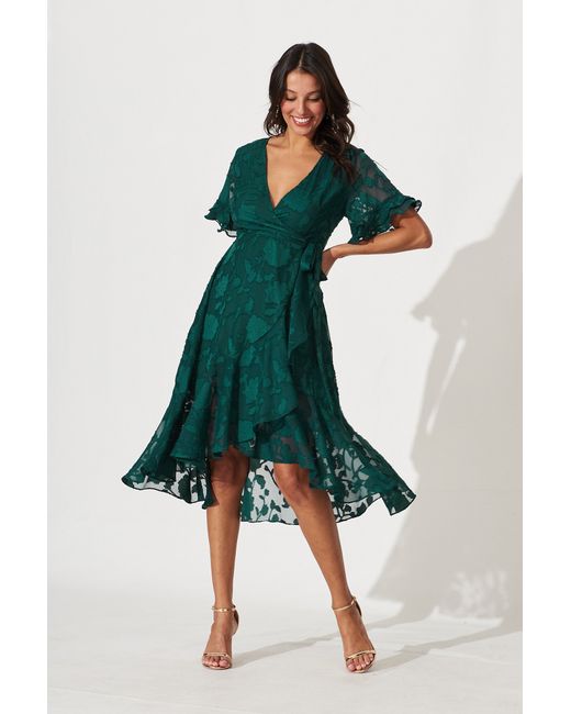 St.Frock Party Felicidad Midi Wrap Dress Short sleeve Emerald Chiffon by