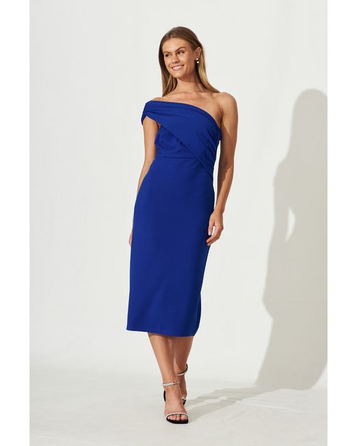 St.Frock Party Tanika One Shoulder Midi Dress Sleeveless Cobalt by