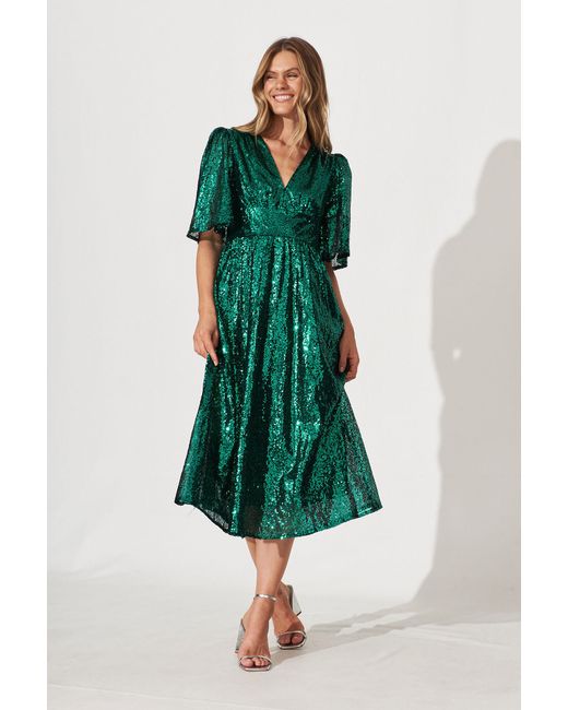 St.Frock Party Livorno Midi Dress Half sleeve Emerald Sequin by