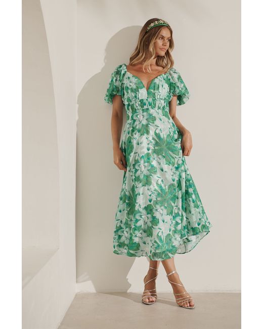 St.Frock Party Whitley Midi Dress Short sleeve Floral Burnout Chiffon by